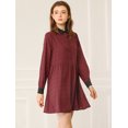 thumbnail image 4 of Vestido A Cuadros Vintage Casual Holgado Con Cuello En Contraste De Media Tapeta Para Mujer Vino S, 4 of 6