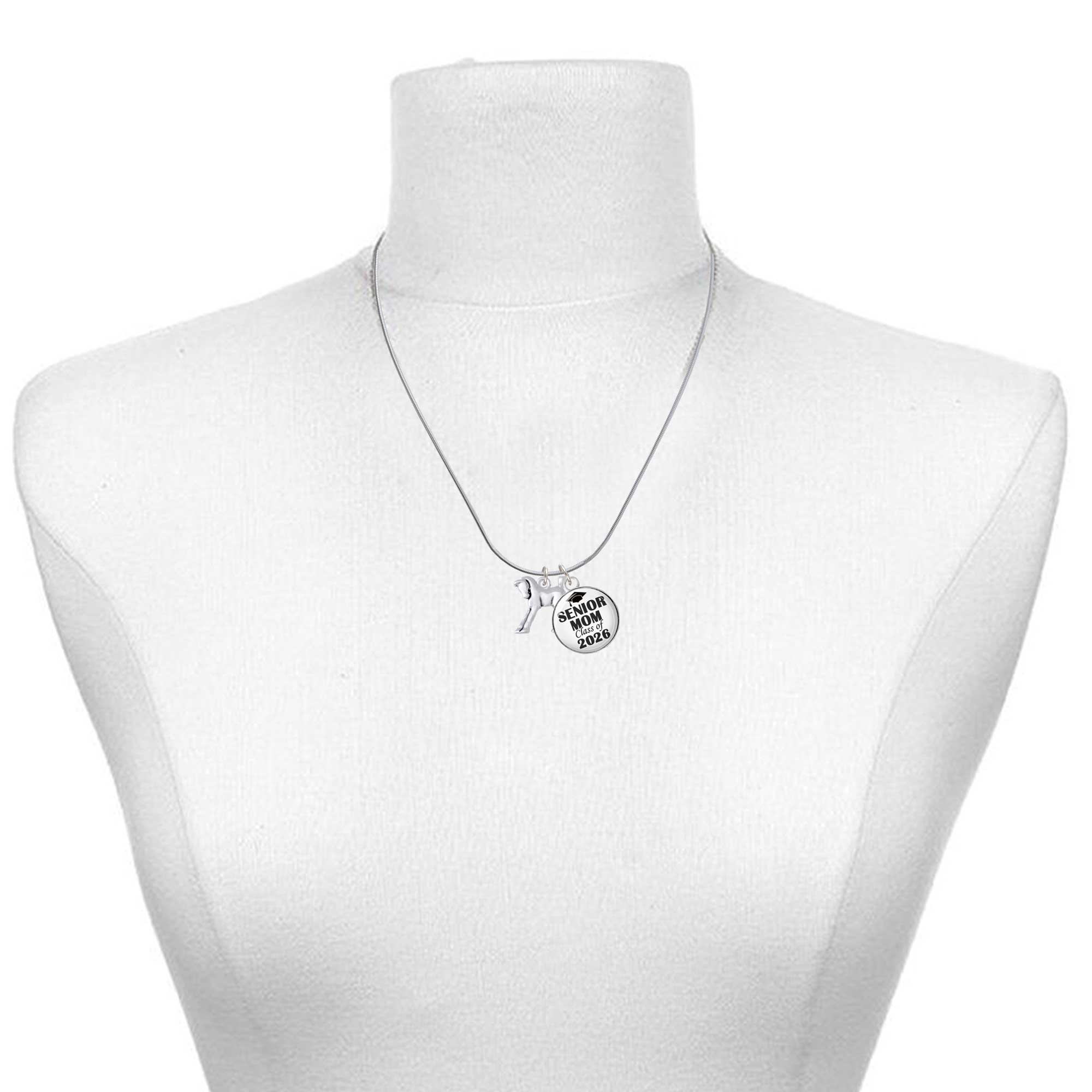 Delight Jewelry Silver-tone Equestrian Horse - Silvertone Senior Mom Class of 2026 Dome Necklace, 18"