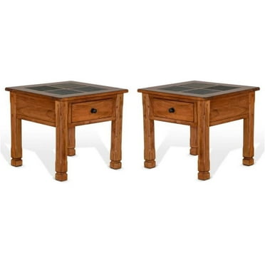 Home Square Sedona 26" Transitional Wood End Table in Rustic Oak - Set of 2