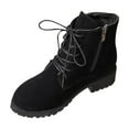 thumbnail image 3 of Women's Ankle Boots Casual Chunky Heel Round Toe Side Zipper Lace-Up Soft Suede Low Heel Fashion Footwear, 3 of 10