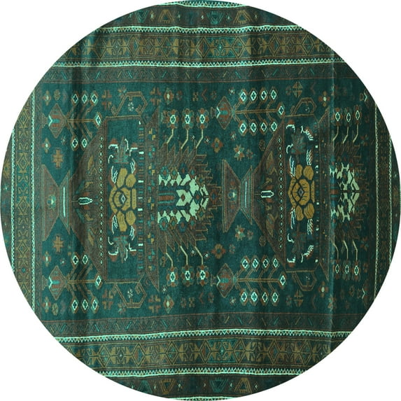Ahgly Company Indoor Round Persian Turquoise Blue Traditional Area Rugs, 5' Round