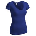 thumbnail image 3 of Essential Basic Women's Plain Short Sleeve V Neck T Shirts - 3Pk - Blk, Royal, Dn Blue, 3XL, 3 of 4