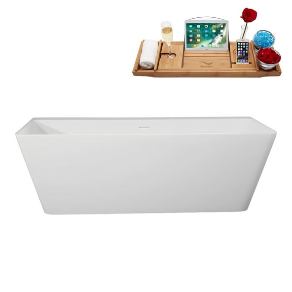 67" Streamline B-396-150-BBR Soaking Freestanding Tub and Tray With Internal Drain in Brushed Brass