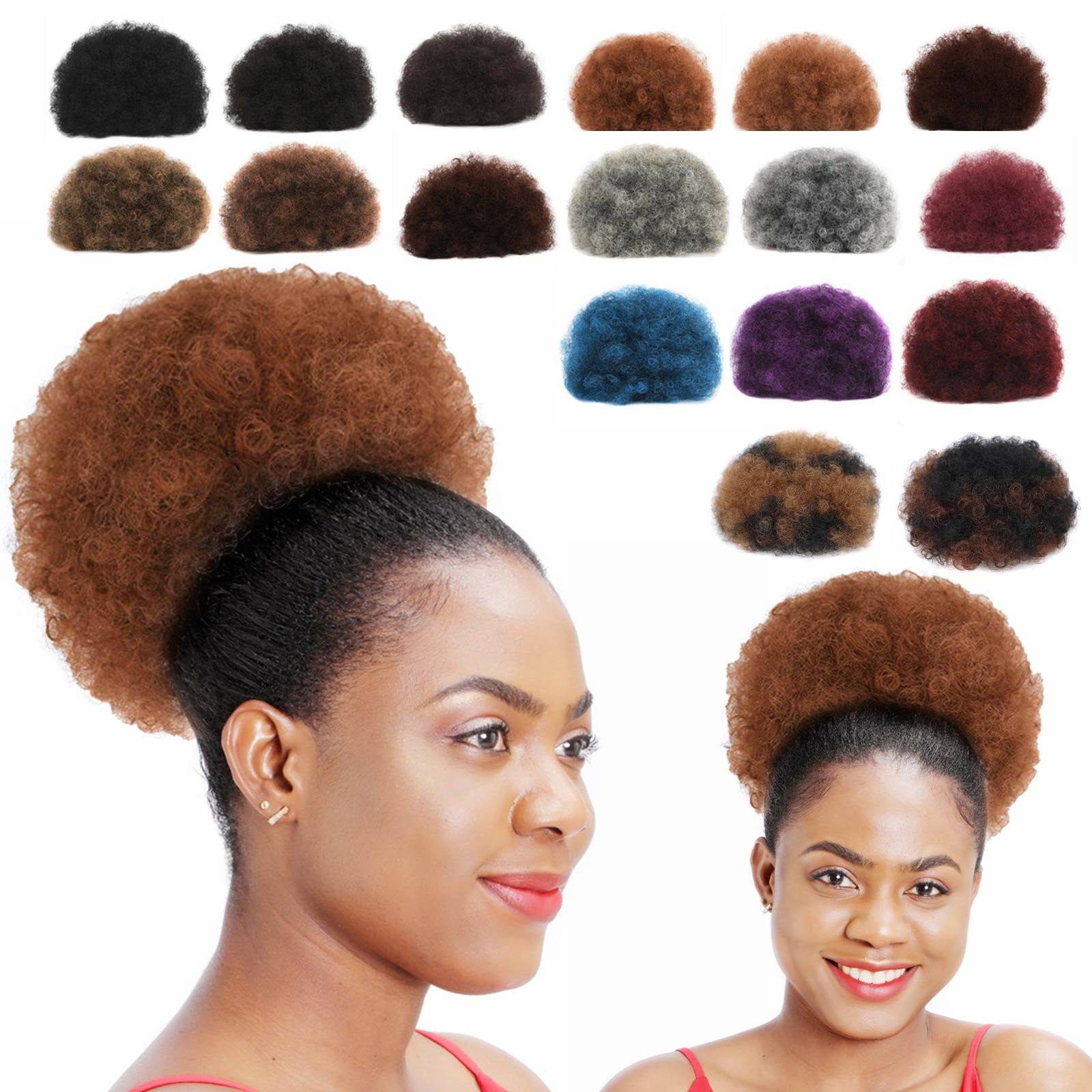 Afro Puff Ponytail Extensions Synthetic Curly Drawstring Hair Updo for Black Wom Afro Puff Drawstring Ponytail Extensions With Bangs  main image 4