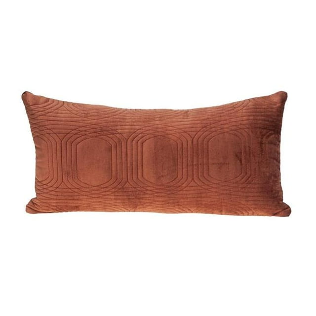 HomeRoots 402883 Quilted Velvet Burnt Orange Lumbar Throw Pillow