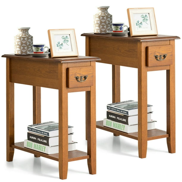 Gymax Set of 2 End Table Bedside Sofa End Table Narrow Nightstand