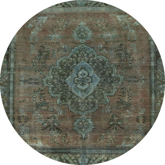 Ahgly Company Machine Washable Indoor Round Abstract Army Green Area Rugs, 7' Round