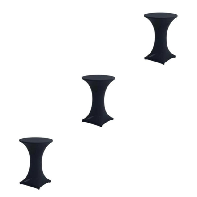 kurtrusly Polyester Hotel Wedding Party Table Cover Stretch Round Tablecloth For Easy Care Versatile Easy Wash black 3Set