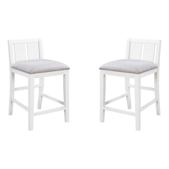 Ham 25 Inch Counter Height Chair Set of 2- Cream Fabric- White Wood Finish