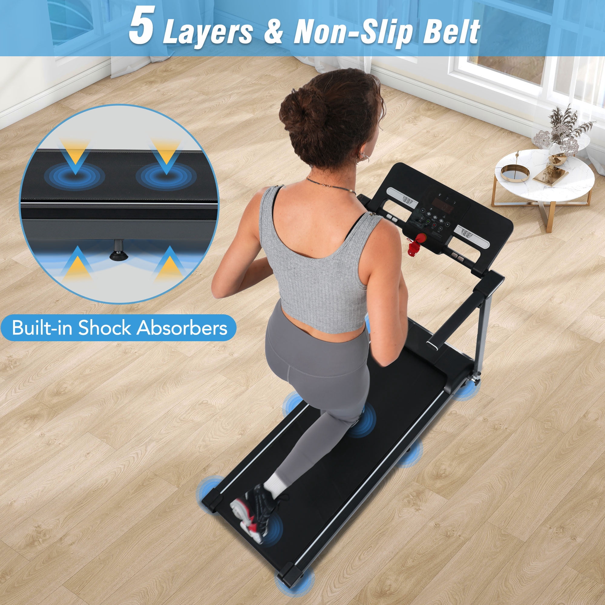 MODERNLUXE 2.5HP Folding Incline Treadmill with 0.5-7.5 mph, 265LBS Exercise Walking Treadmill with LED Display, 3-Level Incline and 12 Preset Program for Home Office