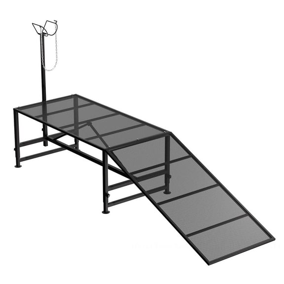 Foldable Black Metal Sheep Stand with Ramp, 500LBS 21-33" Adjustable Height Goat Trimming Stand, Ideal for Shearing Grooming Fitting