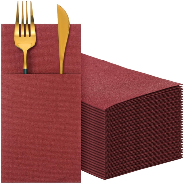 Cindeer 75 Servilletas Burdeos con Bolsillo de Tela de Lino 20x10 cm