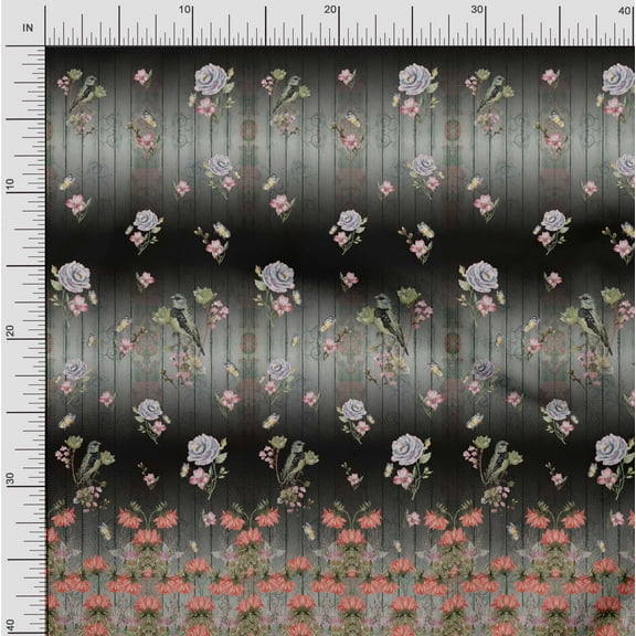 Soimoi Cotton Voile Fabric Insect & Lily Panel Print Fabric by Yard 42 Inch Wide