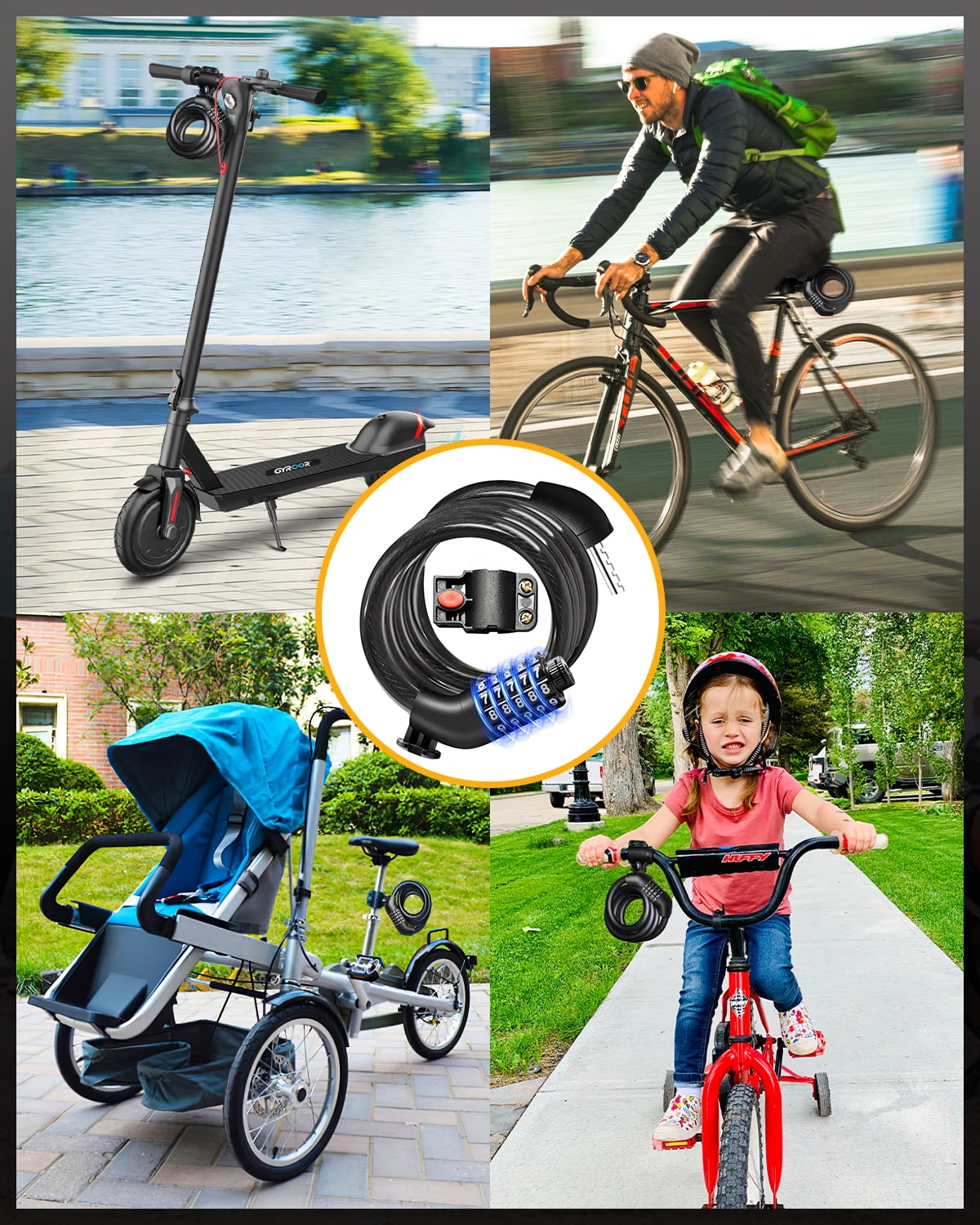 MIHOVER 2PCS Bike LockCable with Combination,High Security 5-Digit Resettable Combination Bicycle Lock Anti-Theft, Scooter Lock with Mounting Bracket for Bikes and Scooters