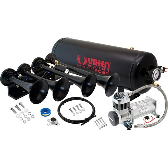 Vixen Horns Train Horn Kit for Trucks/Car/Semi. Complete Onboard System- 200psi Air Compressor, 2.5 Gallon Tank, 4 Trumpets. Super Loud dB. Fits Vehicles like Pickup/Jeep/RV/SUV 12v VXO8325/4124B