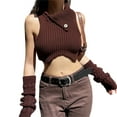 thumbnail image 6 of BEAFNKSG Women Turtleneck Cropped Sweater Vest Sleeveless Button Irregular Ribbed Crop Tops Knitwer, 6 of 7