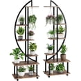 thumbnail image 1 of PIONEERWORKS 2 Pack 6 Tier 12 Potted Metal Plant Stand With Detachable Wheels Rack Curved Stand Holder Display Shelf With Hook,Brown, 1 of 7
