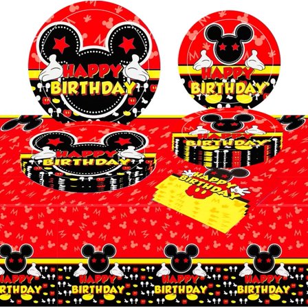 41Pcs Mouse Birthday Party Supplies, 20 Plates, 20 Napkins and 1 Tablecover for Mouse Party Decorations