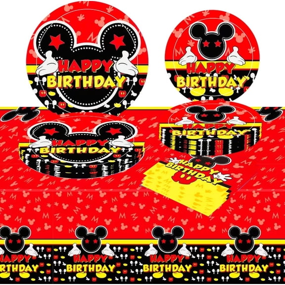 41Pcs Mouse Birthday Party Supplies, 20 Plates, 20 Napkins and 1 Tablecover for Mouse Party Decorations