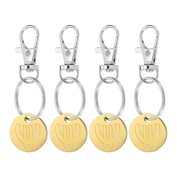 Uxcell Shopping Trolley Token Key Ring, 4 Pcs Grocery Cart Remover Coin Keychains, Gold Tone