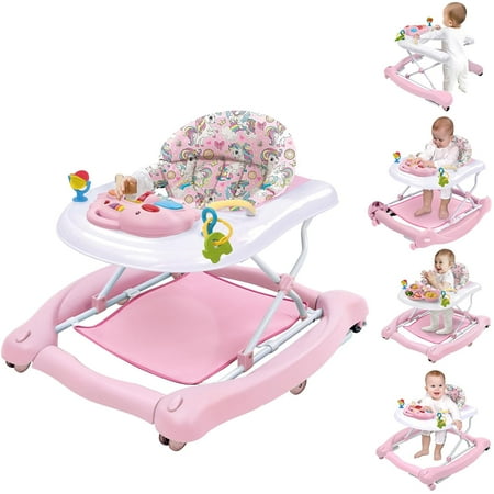 5 In 1 Foldable Baby Walker, Activity Baby Walker-Baby Bouncer, Rocker, Activity Center,Seat And Push Walker,Detachable Trampoline Mat, Adjustable Speed Rear Wheels And Height,Ages 6-18 Months(Grey)