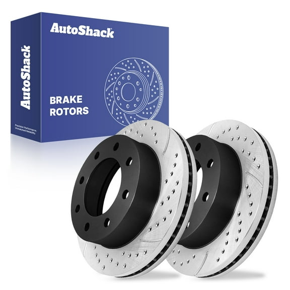 AutoShack Front Vented Drilled & Slotted E-Coated Brake Rotors 2-PC Set Replacement for 2003-2020 Chevrolet Express 2500 2001-2007 Chevrolet Silverado 1500 ShadowGuard 12.8" (325 mm)