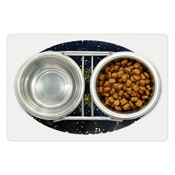 Galaxy Mandala Pet Mat for Food and Water, Circle Framed Watercolor Starry Sky with Milky Way, Non-Slip Rubber Mat for Dogs and Cats, 18" X 12", by Ambesonne