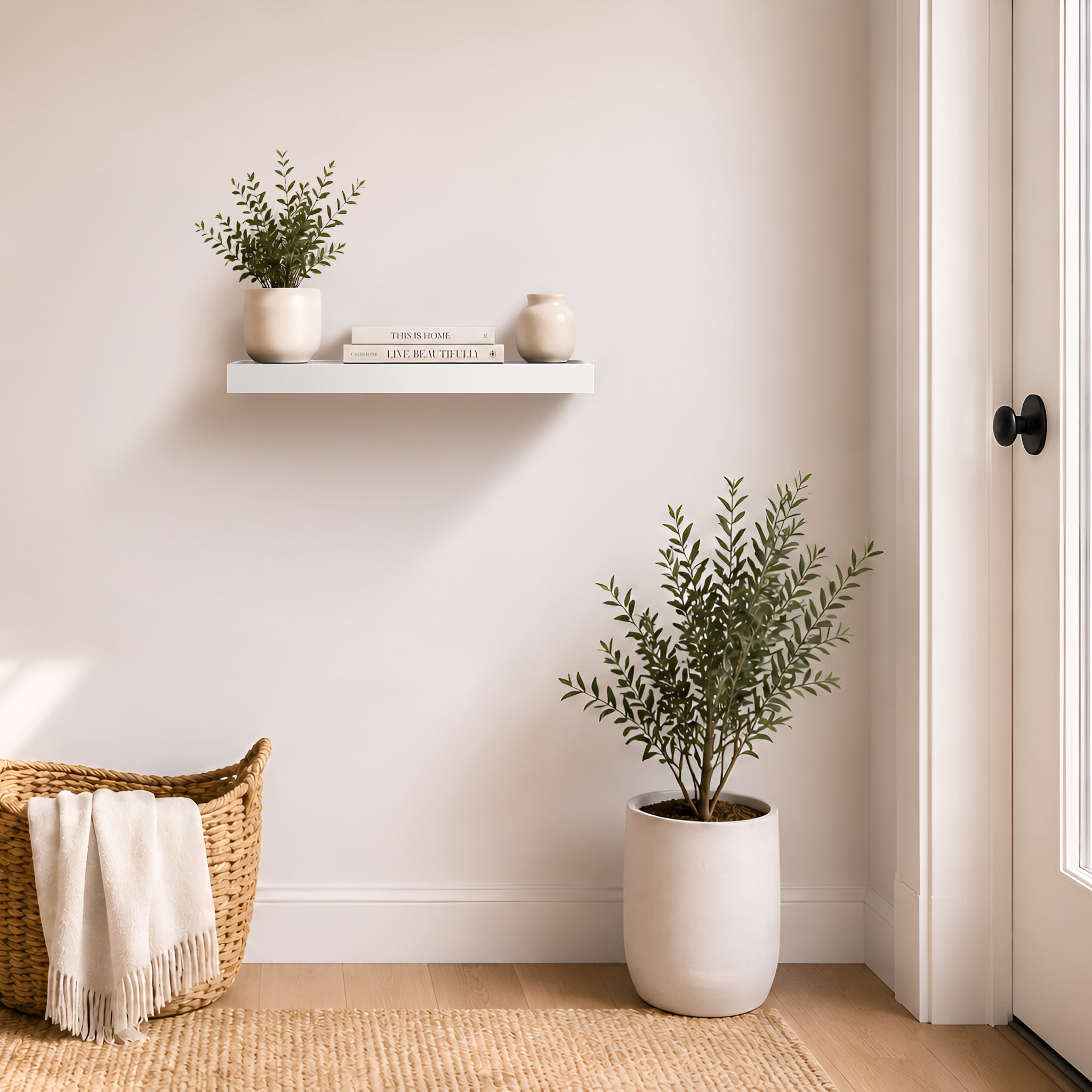 Sorbus 16.25" Floating Wall Shelf, White, Invisible Brackets, Bathroom, Bedroom & Home Decor