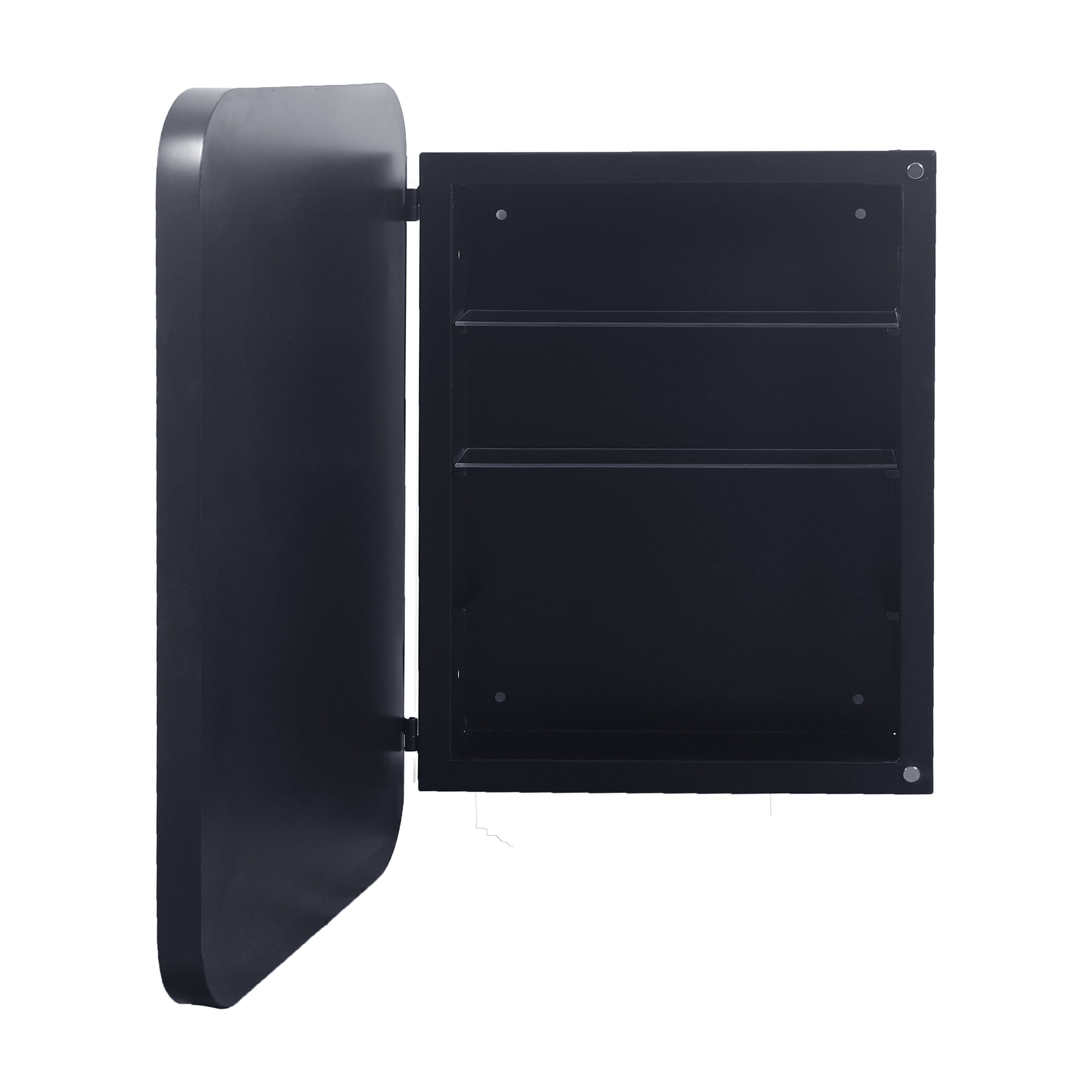 Matte Black Recessed Medicine Cabinet with Mirror, 16"X24" Metal Wall Mirror with Adjustable Shelves Five