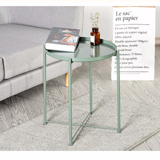 GOTGELIF Tray Metal End Table, Round Folding Tables for Balcony Bedroom Bedside