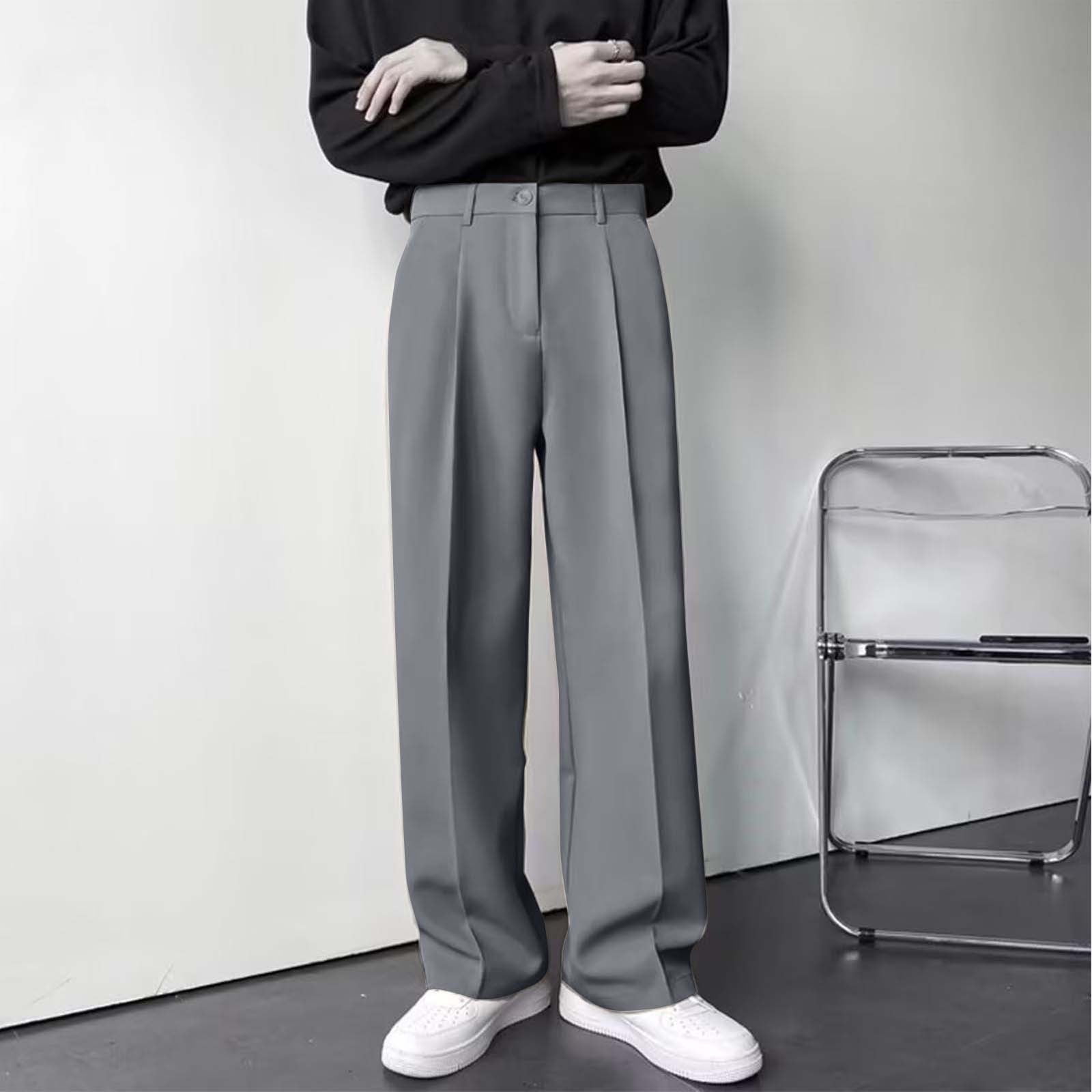 Lovzfmll Men's Solid Color Wide-Leg Dress Pants, Button and Zipper