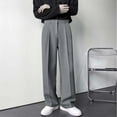 thumbnail image 2 of Lovzfmll Men's Solid Color Wide-Leg Dress Pants, Button and Zipper Fly, Straight-Leg for Smart Casual Occasions Gray, S, 2 of 6