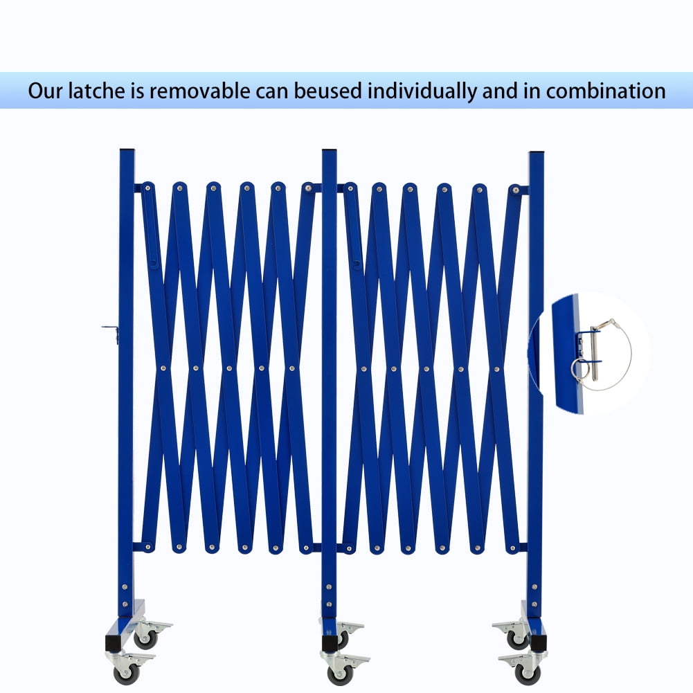 Industrial Expandable Metal Barricade, 16 FT, Blue, Portable Safety Barrier with Casters, Flexible Fence Mobile Barrier Gate