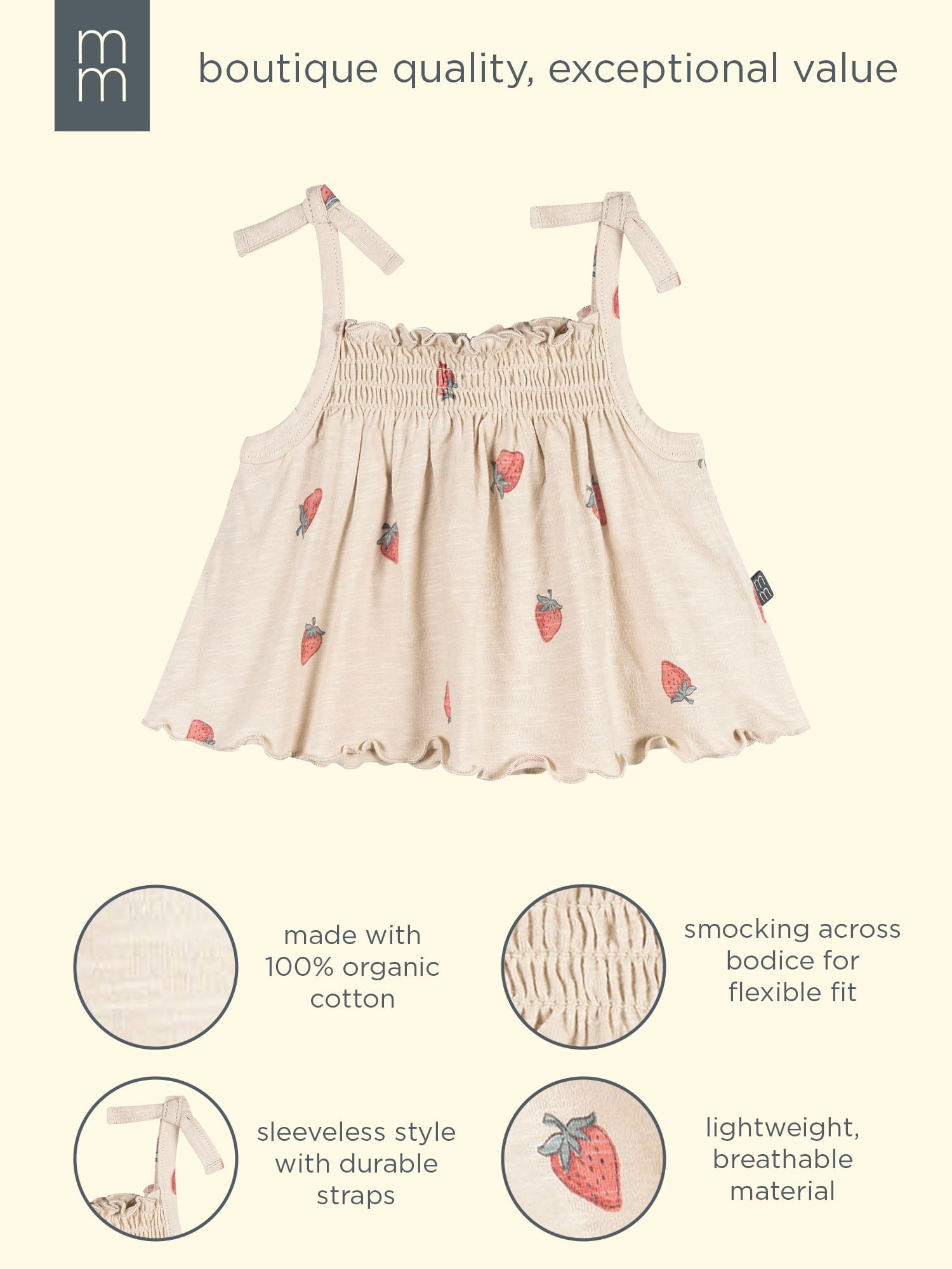 Modern Moments by Gerber Baby Girl Organic Smocked Sleeveless Top, Sizes 0/3 Months - 24 Months