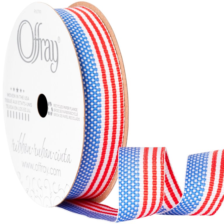 Offray 5/8x9' New America Woven Patriotic Ribbon Red, White, and Blue