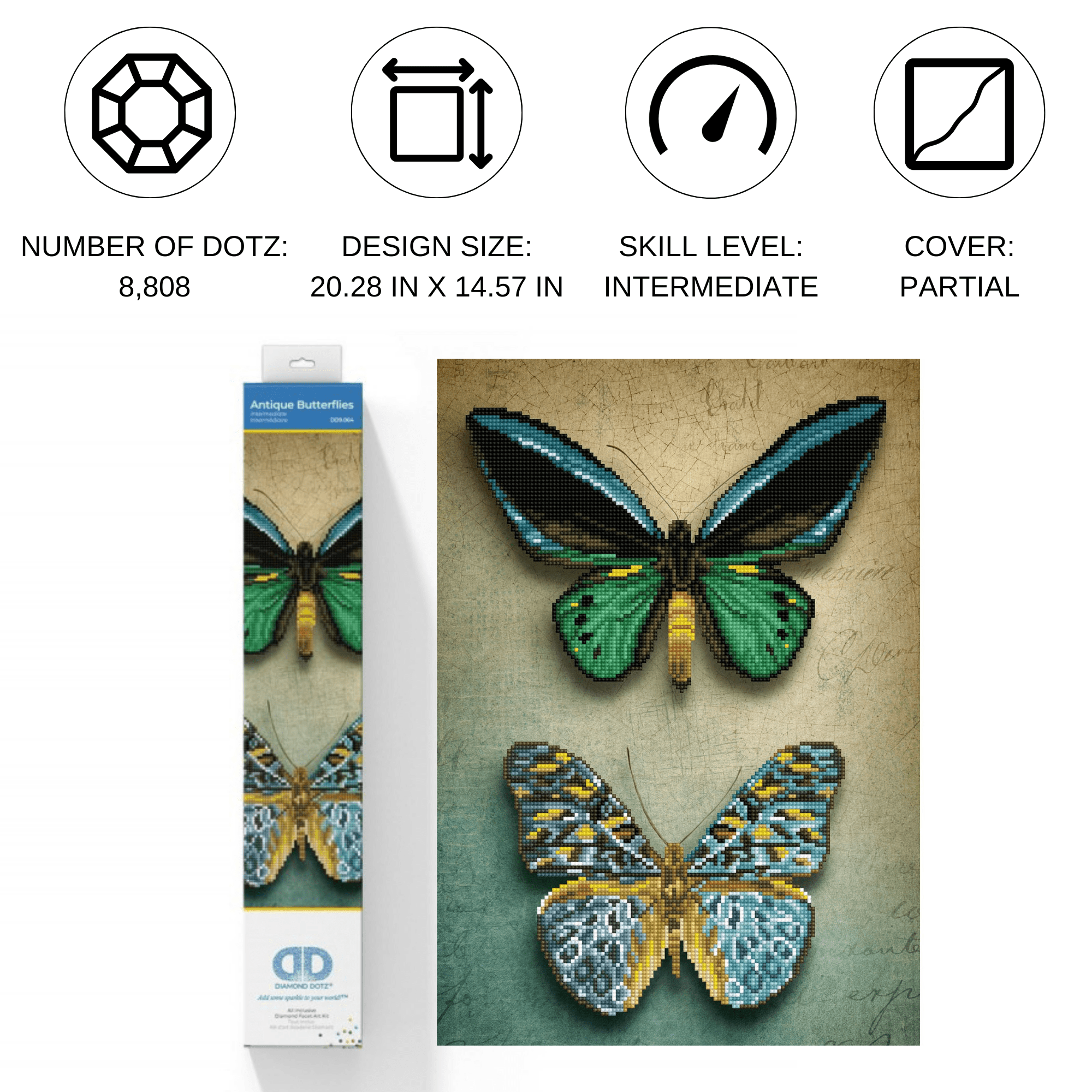 Diamond Dotz Antique Butterflies Diamond Painting Kits for Adults - Diamond Art Kits a Relaxing Creative Craft Kit with Dotz Gems 20.3x14.6
