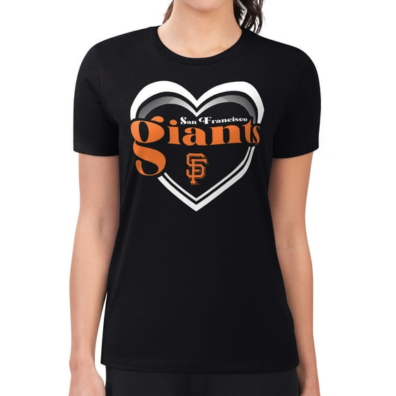 Women's G-III 4Her by Carl Banks  Black San Francisco Giants Super-Slim Fit Lightweight Double Heart T-Shirt