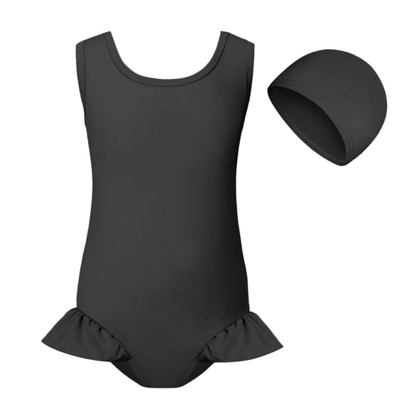 TOWED22 Girls Ruffles One Piece Swimsuits Quick Dry Beach Sport Swimwear Toddler Kids Bathing Suit Black,3-4 Y