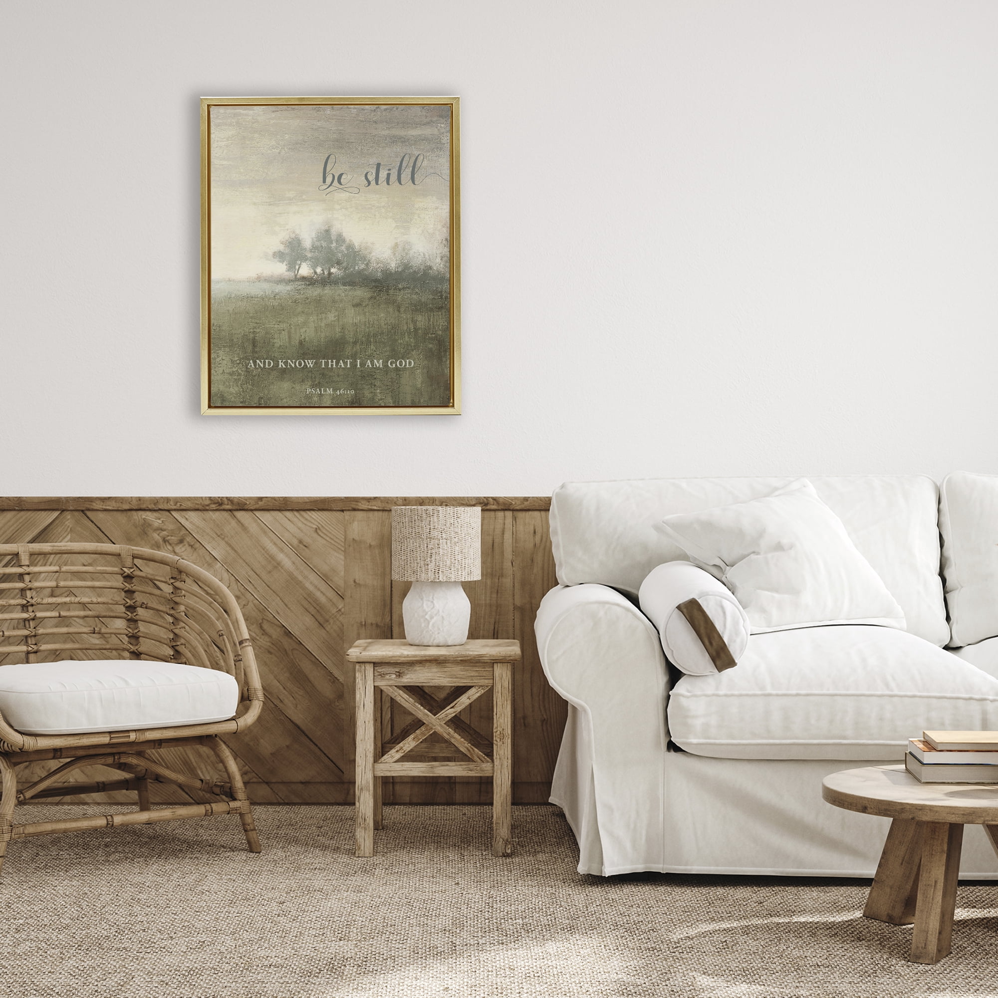 Stupell Industries Be Still Psalm 46:10 Gold Framed Floater Canvas Wall Art, design by Michael Marcon