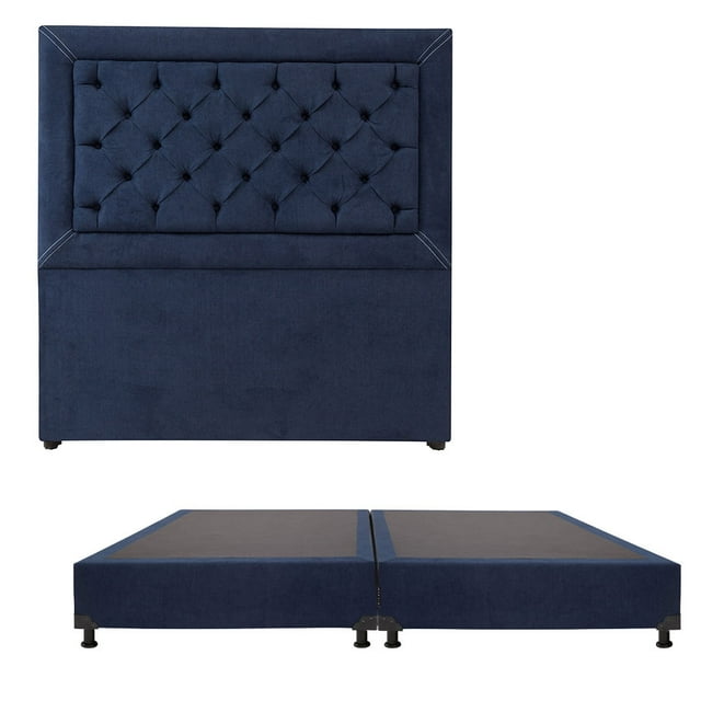 Box Base Cama King Size + Cabecera Mary Azul Marino Dicasa Mary Bless