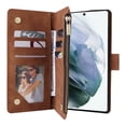 thumbnail image 5 of Zipper Wallet Case for Samsung Galaxy S22 Ultra with Large Capacity Card Slots Holder Flip Folio Cover, Premium PU Leather Magnetic Clasp Wrist Strap Kickstand Soft Silicone Shockproof Case,Brown, 5 of 7