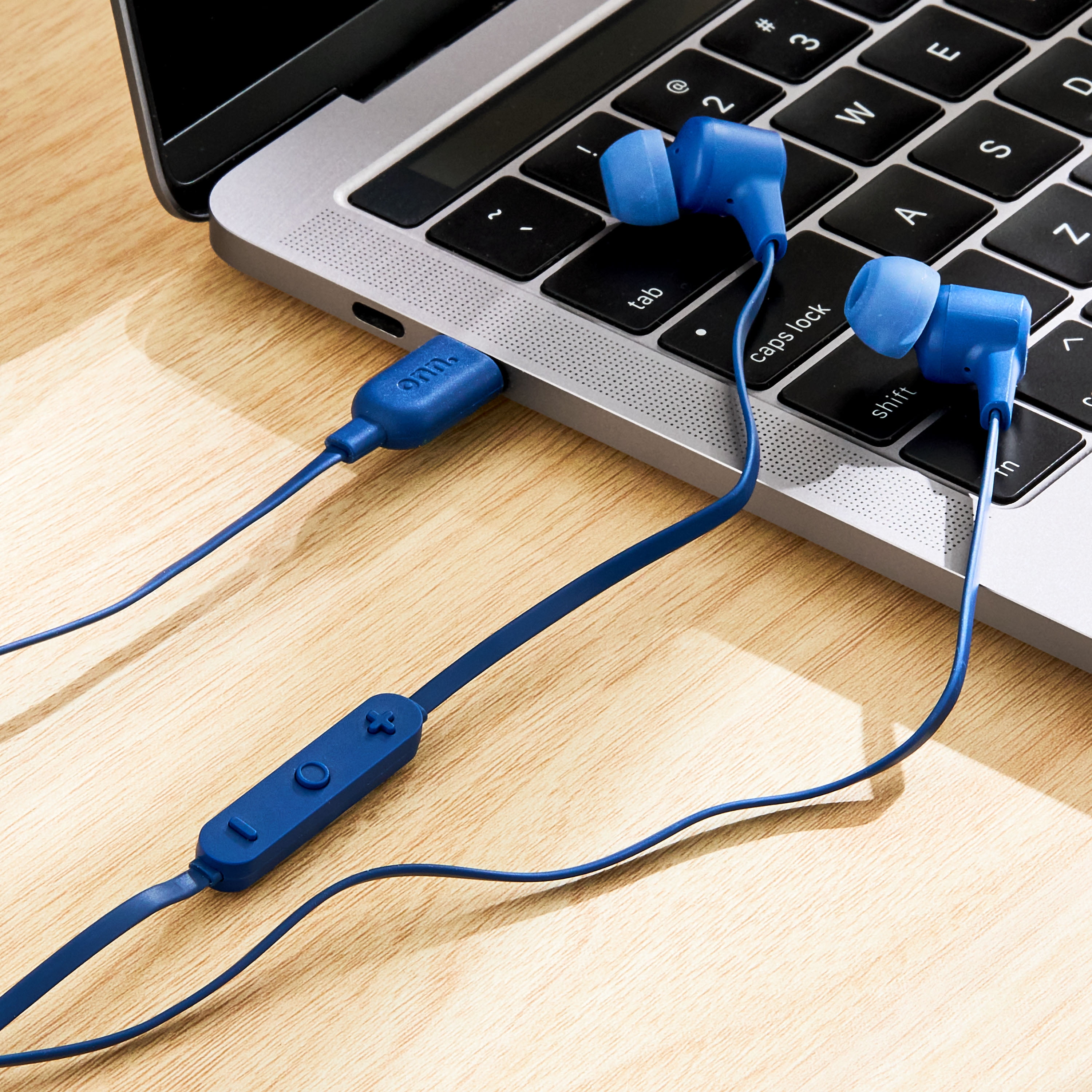 onn Earphones with USB-C Connector, Built-In Microphone, Navy