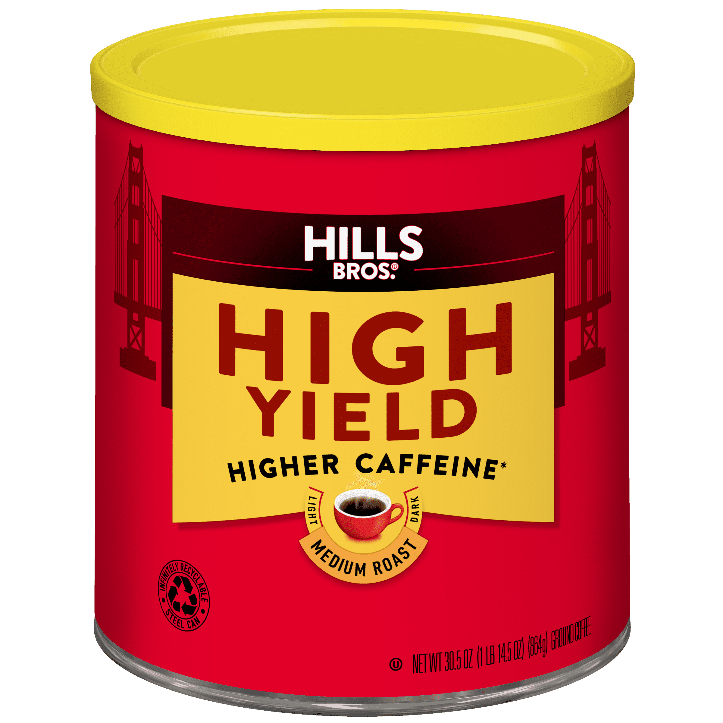 Hills Bros. High Yield Ground Coffee, Medium Roast, 30.5 Ounce Can