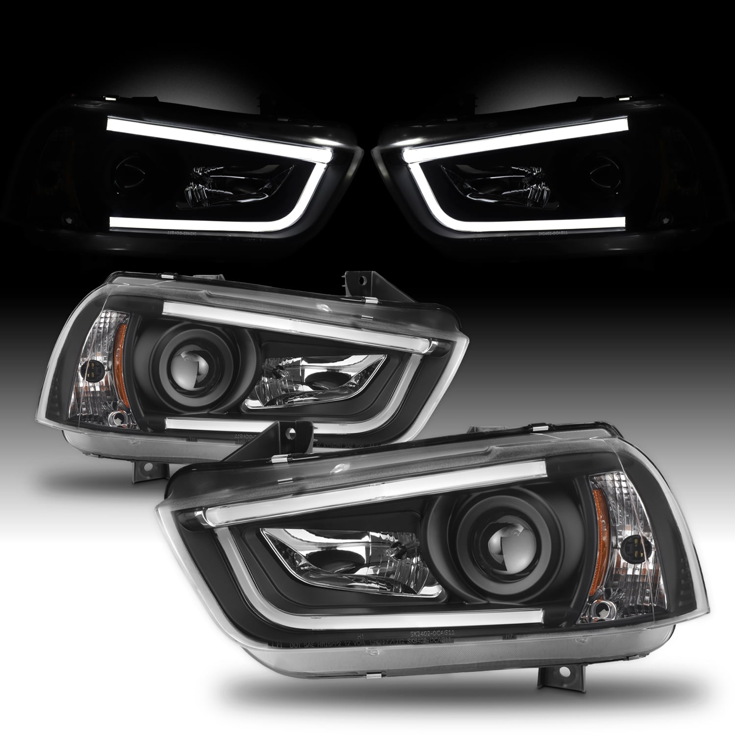 Fit 2011-2014 Dodge Charger Black DRL Tube Projector Headlights Switchback LED 