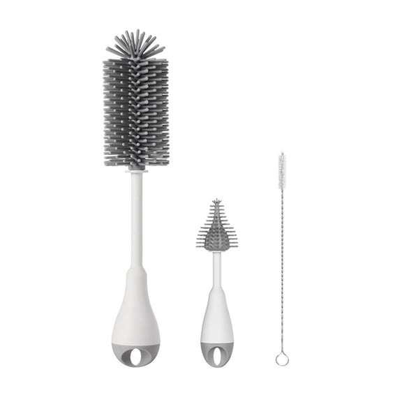 Silicone Bottle Brush Cleaner Attachment, Straw Cleaning Brush Set for Cleaning Narrow Neck Containers Gray,1x bottle brush 1x nipple brush 1x straw brush,Gray