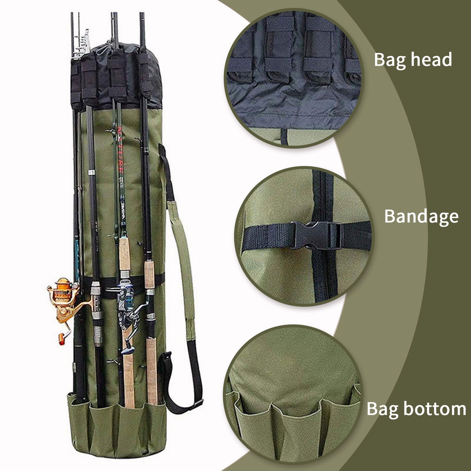 Travel Fishing Rod and Reel Combo with Case Carrier Organizer Bag Holds 5 Poles, Large Tackle Box Organizer Storage for Gear, Chair, Multifunctional Stand
