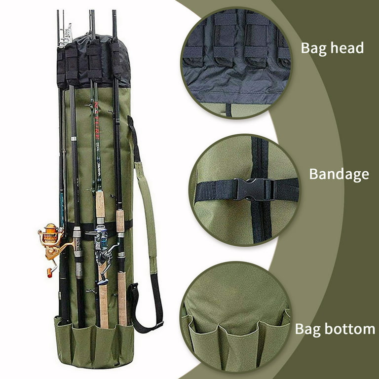 RKZDSR Fishing Rod Storage Bag Pole Holder Fishing Reel Carrier Case Holds  5 Poles Travel Case Waterproof Lightweight Tackle Box Multifunction Stand  Fishing Bags Large Capacity Fishing Gear Organizer 