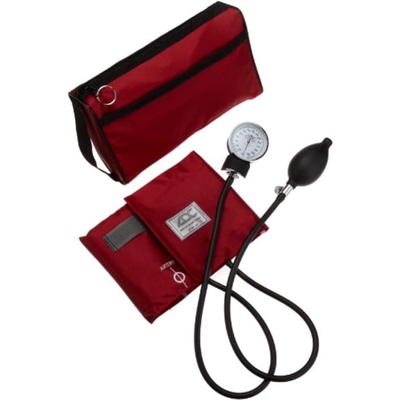ADC Prosphyg 768 Pocket Aneroid Sphygmomanometer with Adcuff Nylon Blood Pressure Cuff, Adult, and Carrying Case, Red