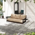 thumbnail image 3 of Columpio de Jardín Colgante de Ratán PE para Exterior, Banco Colgante con Portavasos y Cojines, Asiento para Porche, Balcón o Patio, Estructura de Acero Resistente, Color Marrón, 3 of 11