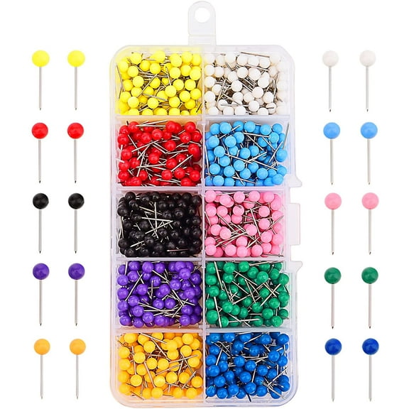1000 Pieces Colorful Map Tacks Push Pins Ball Head with Steel Point, 1/8 Inch